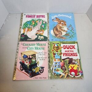 Vintage Little Golden Books Lot of 4 Animals Ducks Bunnies Mice Children's Books